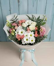 Букет цветов из:  Розы, Лизиантусы и Хризантемы в Октябрьском Оренбургская область