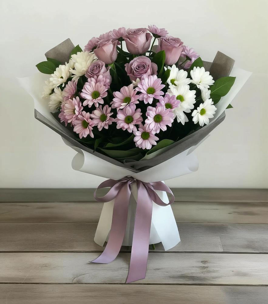 Букет цветов из: Хризантемы и Розы в Октябрьском Оренбургская область