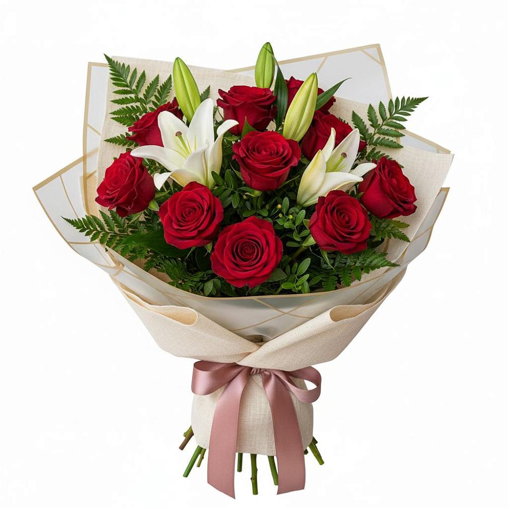 Букет цветов из: Лилии и Розы в Октябрьском Оренбургская область