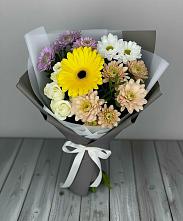 Букет цветов из:  Розы, Герберы и Хризантемы в Октябрьском Оренбургская область