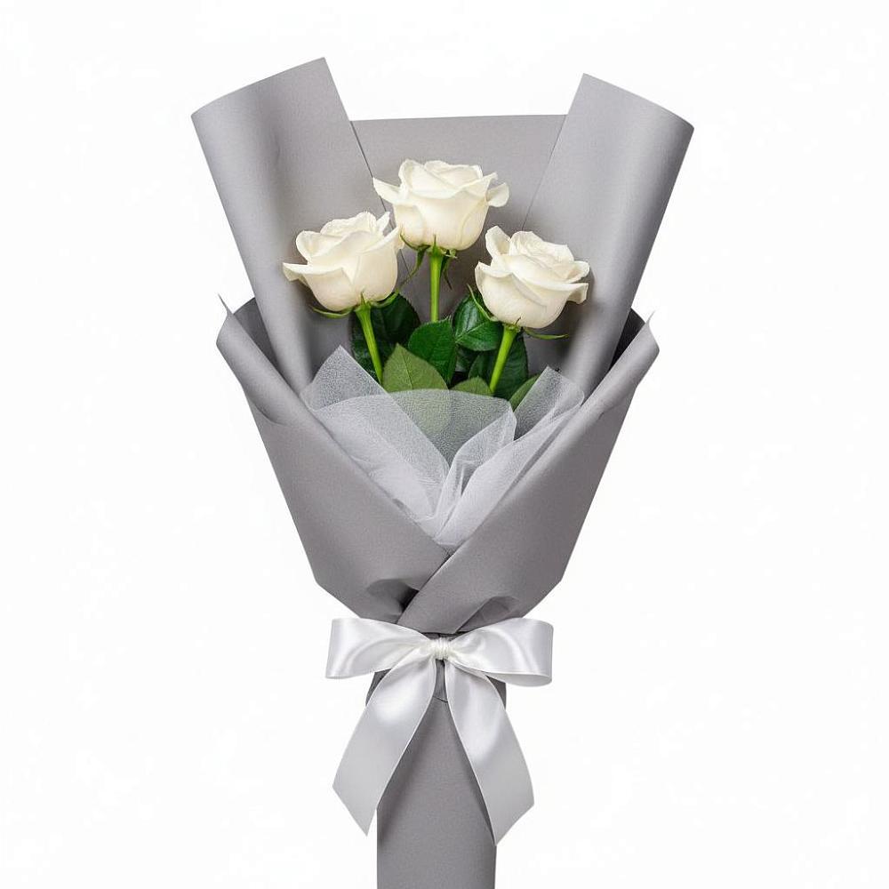 Букет 3 белые розы в Октябрьском Оренбургская область