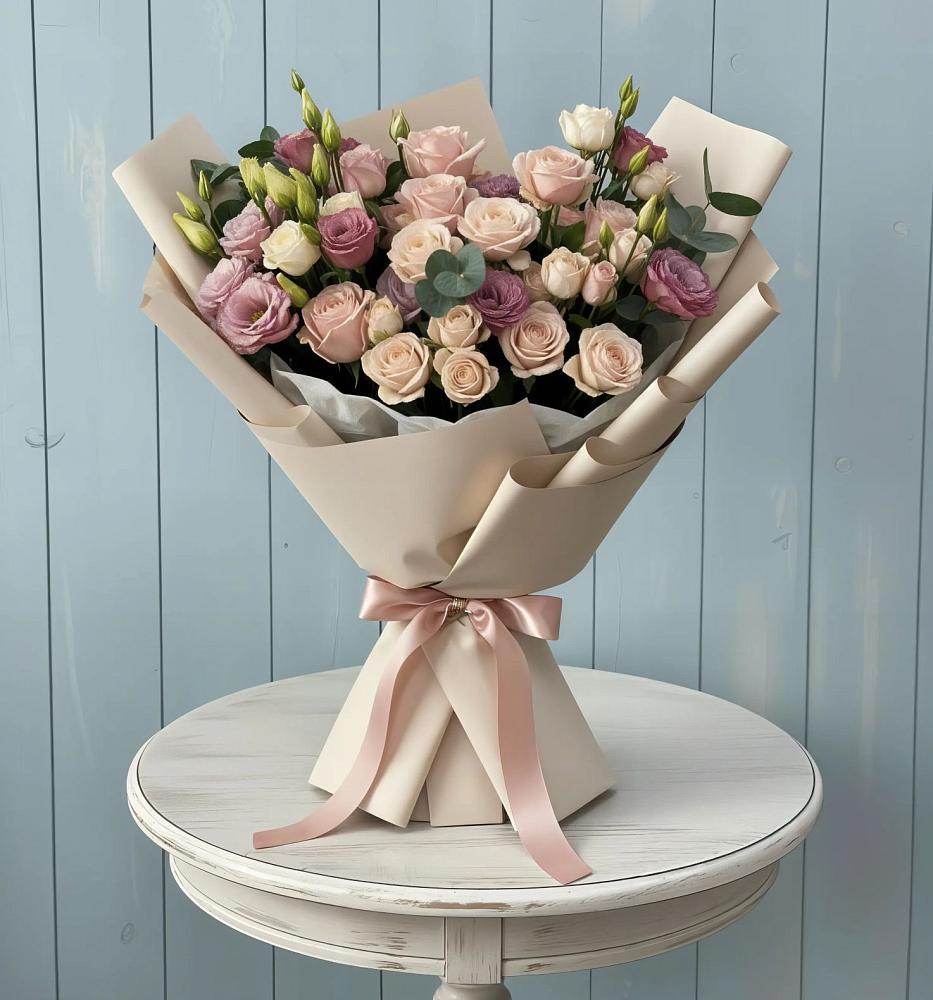 Букет цветов из: Розы и Лизиантусы в Октябрьском Оренбургская область