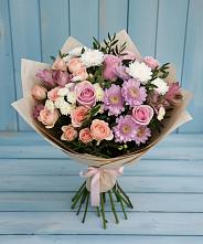 Букет цветов из:  Хризантемы, Розы и Альстромерии в Октябрьском Оренбургская область