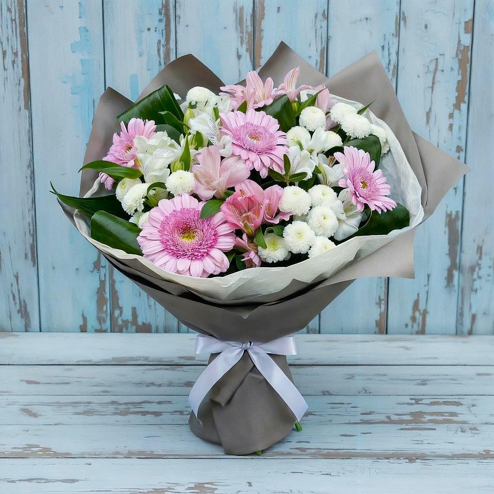 Букет цветов из: Герберы, Альстромерии и Хризантемы в Октябрьском Оренбургская область
