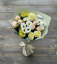 Букет цветов из:  Альстромерии, Розы и Хризантемы в Октябрьском Оренбургская область