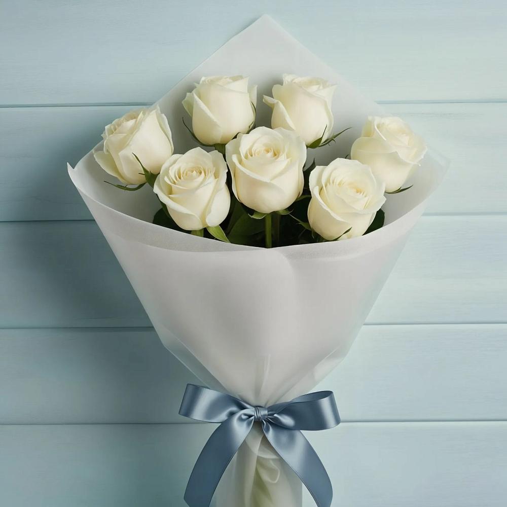 Букет 7 Белых роз Эдлесс Лав в Октябрьском Оренбургская область
